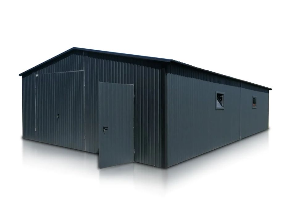 Hala stalowa 7x10 m - Dach dwuspadowy, Brama dwuskrzydłowa, Grafit