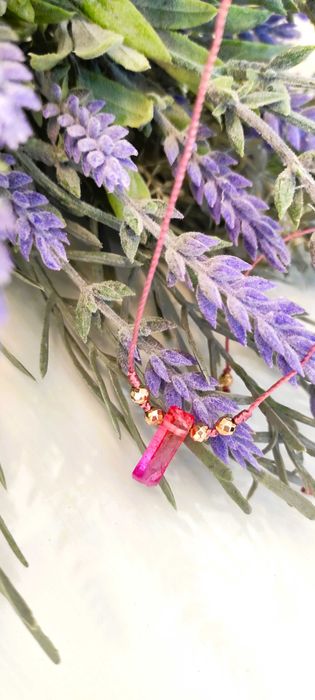 Naszyjnik/choker z kamieni naturalnych handmade, kwarc różowy