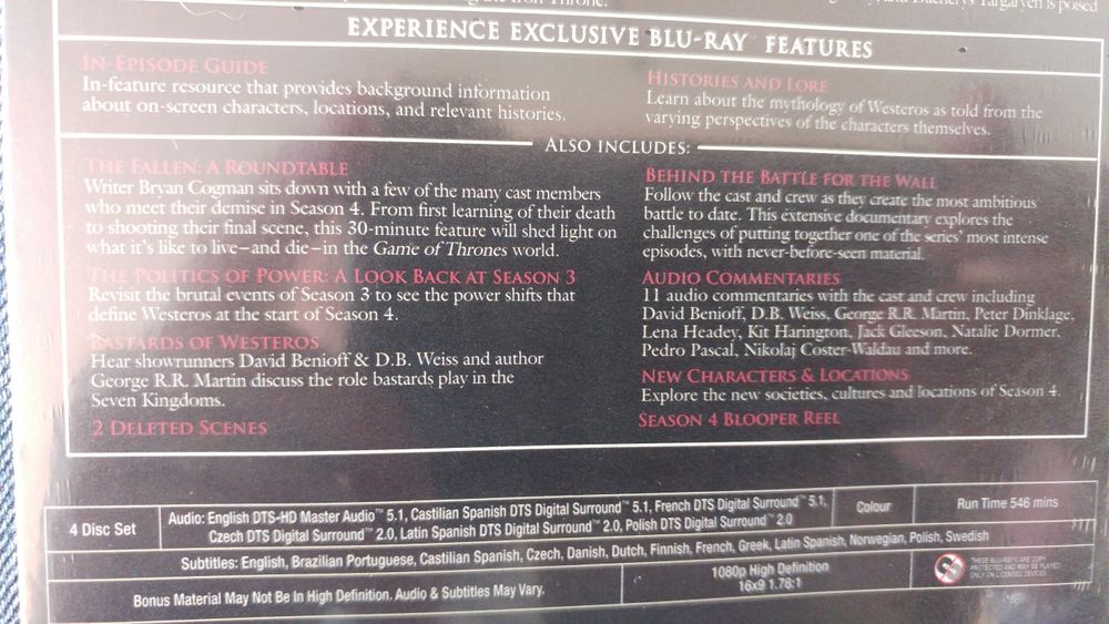Game of Thrones season 4 bluray