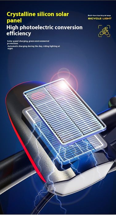 Вело фонарь с сигналом, заряд от Usb + от солнца