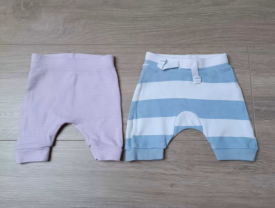 Spodnie spodenki lila kreseczki niebieskie pasy 'M&S' 'Tiny Baby' 50