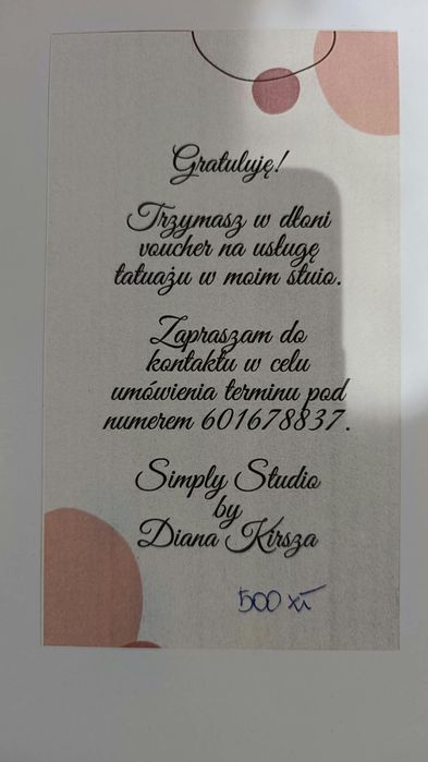 Voucher na tatuaż