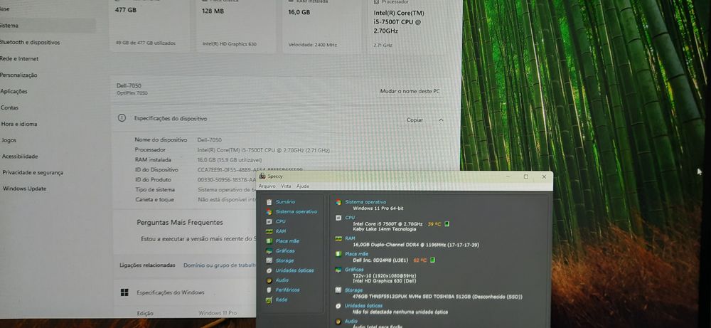 Mini-Pç Dell Optiplex 7050 7ªG|i5.7500T-3.3G|NVMe-512G|16G|Wifi+BT|W11