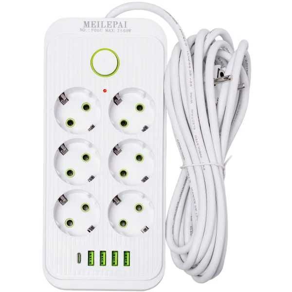 Удлинитель Сетевой SMART 6 розеток 5 USB 5 метров, белый