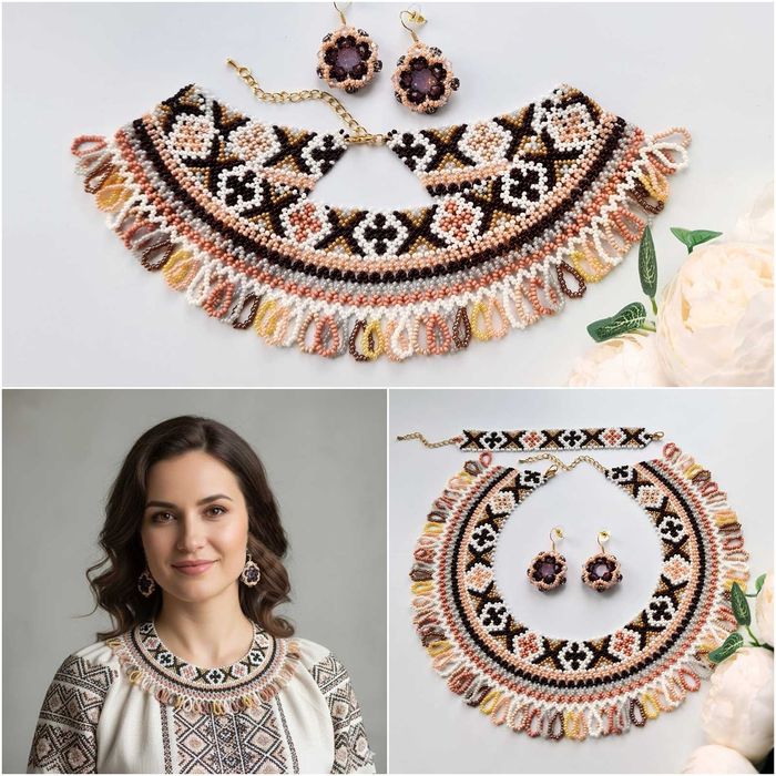 Набори прикрас різні:  силянка намисто сережки браслет коричн хакі