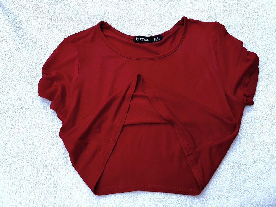 Boohoo Crop Top czerwony wiskoza - rozm. 36