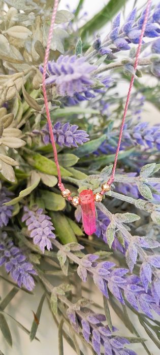 Naszyjnik/choker z kamieni naturalnych handmade, kwarc różowy