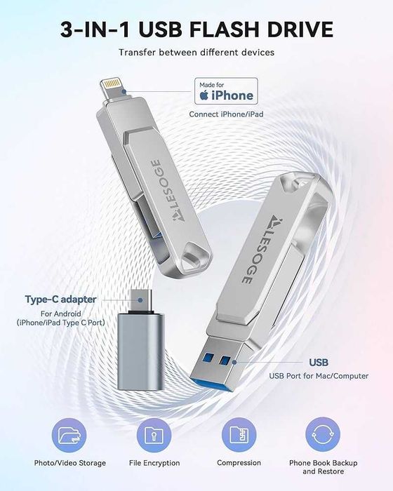 Pendrive do iPhone / Android / PC 128GB – LESOGE MFi – NOWY!