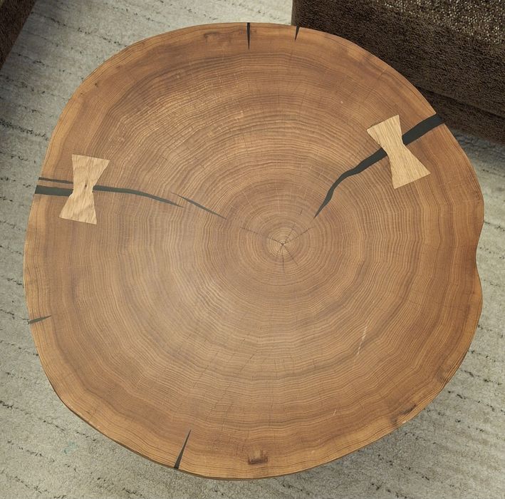 Stolik kawowy z plastra. Fi 50 cm. Handmade.