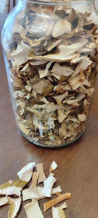 Сушені гриби у скляній банці. Натуральний продукт, зібраний вручну. Ід