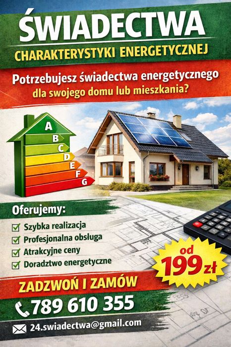 Świadectwo  cgarakterystyki energetycznej mieszkania/ domu, certyfikat