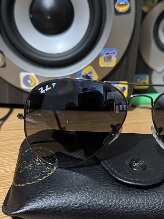 Ray-Ban авіатори чорні, поляризовані лінзи, чоловічі