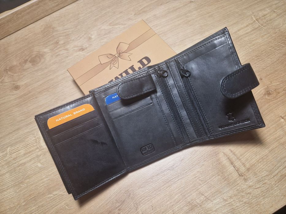 Nowy portfel skórzany męski Wild Natural RFID 506X BLK GT Nappa