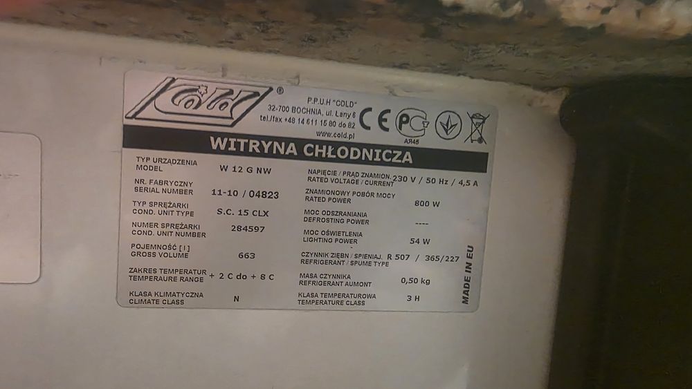 Lada chłodnicza / witryna chłodnicza COLD W12GNW – 1500 zł