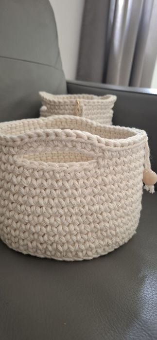 Zestaw koszyków ze sznurka bawełnianego makrama handmade
