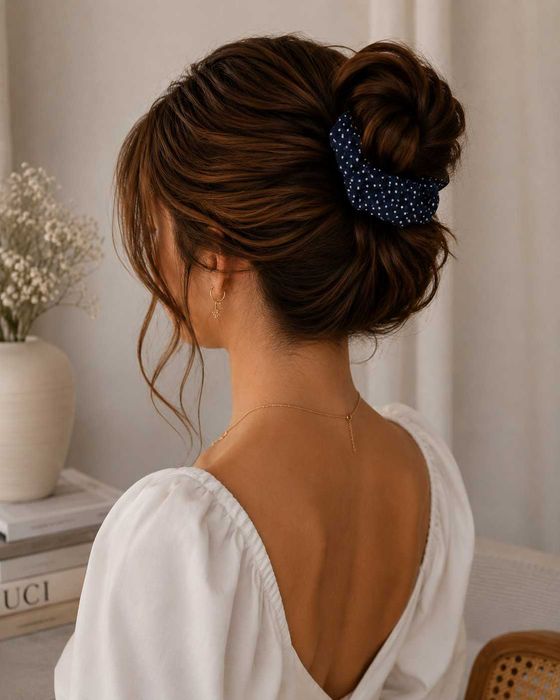 Scrunchie do Włosów/Ozdobna Granatowa Gumka do Włosów/Scrunchie Bawełniane