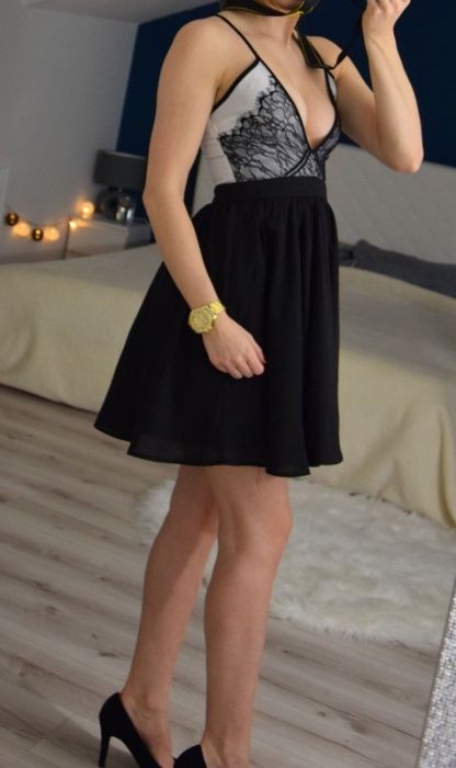 Missguided seksowna koktajlowa sukienka tiul koronka 34 xs