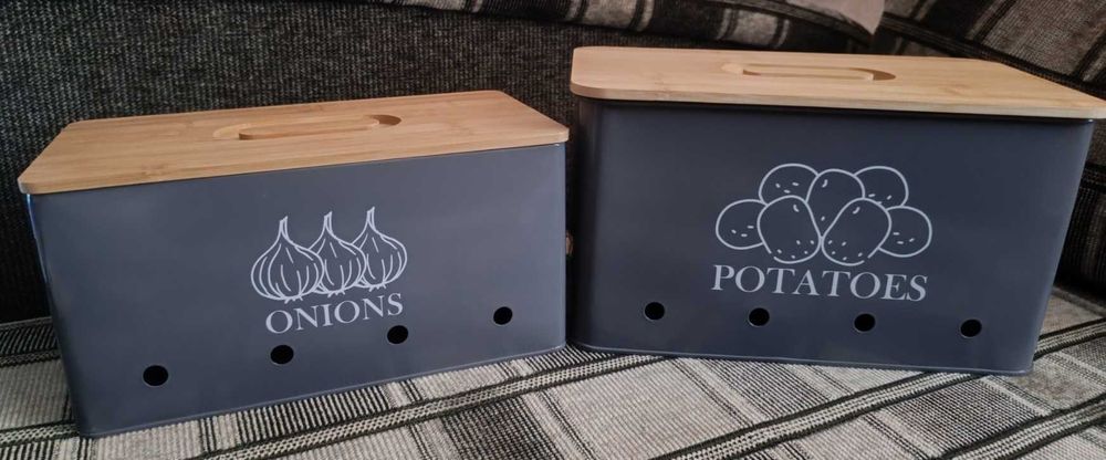 Кухонні органайзери для зберігання овочів 2шт. (метал+дерево)