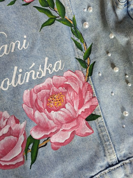 Kurtka jeansowa ślubna Ręcznie malowana katana Custom ślub prezent