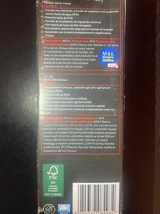 Lâmpada LED de Trabalho Parkside PAL 850 A1