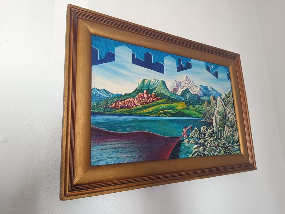 Quadro, natureza africana, moldura dourada