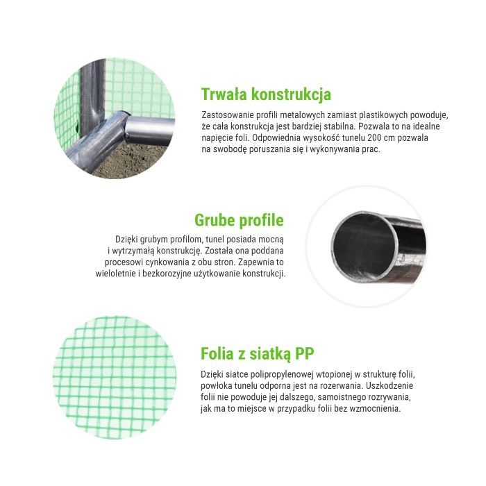 TUNEL FOLIOWY 2x3m. CM (6 M2) szklarnia, Biały