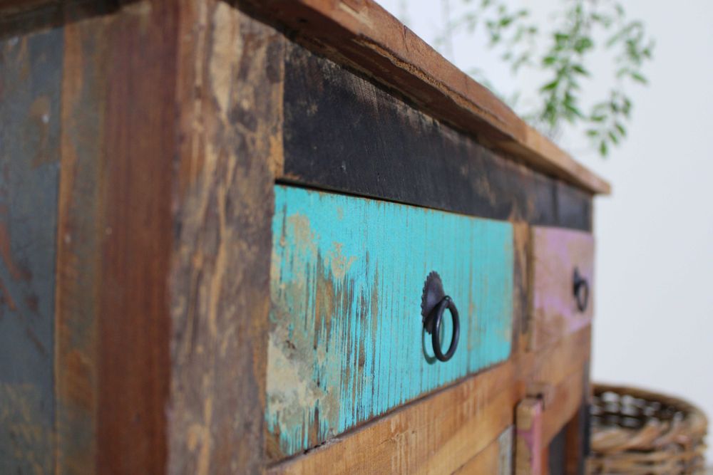 Komoda kolorowa drewo z recyklingu chic kolonialna rustykalna