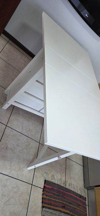 Mesa dobrável em lacado branco com 6 gavetas