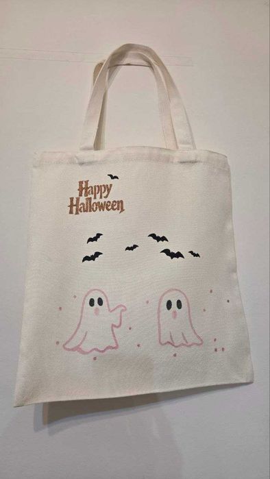 Hand-Painted Halloween Cotton Tote Bag