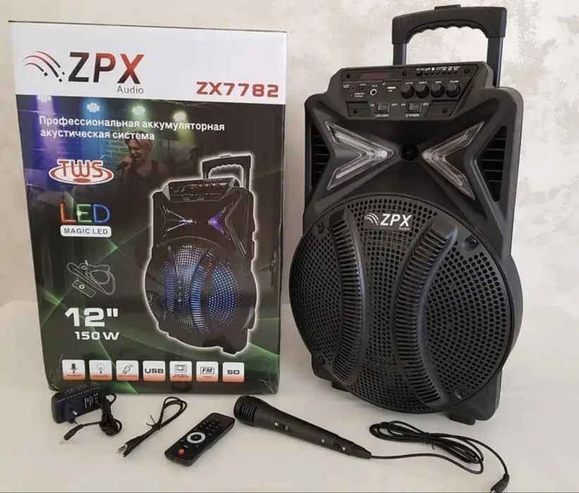 Портативна акустична система ZPX ZX-7782 з пультом і мікрофоном колонка