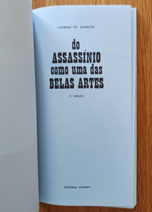 Thomas de Quincey - Do Assassínio como uma das Belas Artes (portes incl.)