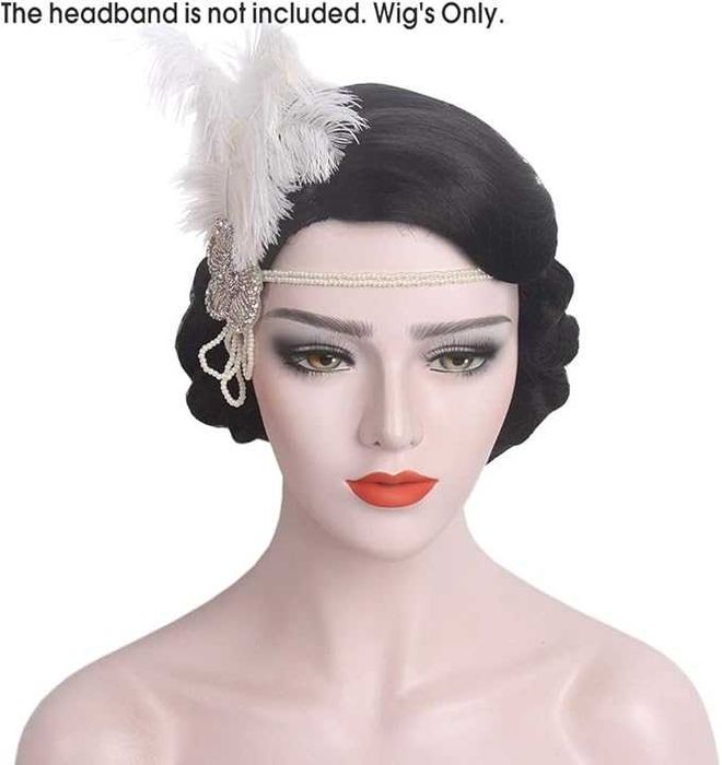 STfantasy Retro Czarna Peruka Finger Wave w Stylu Lat 20