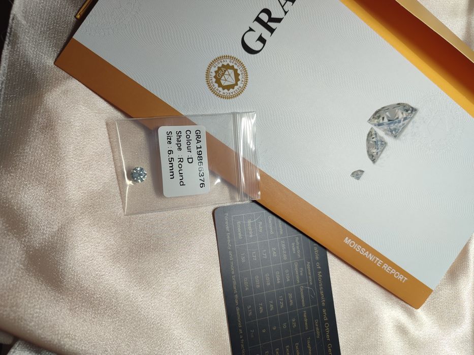 Мусанит 6.5 мм 1 ct, moissanite, искусственный с сертификатом