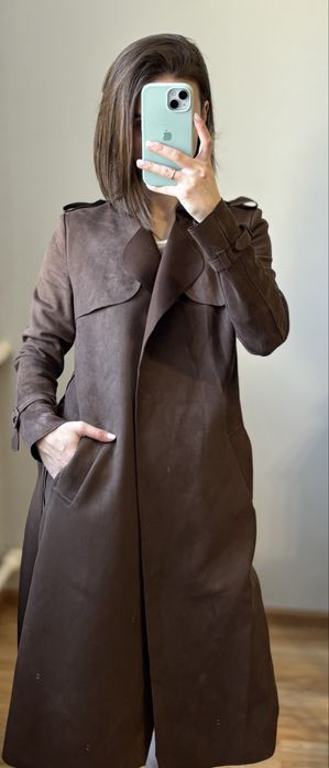 Замшевий шоколадний тренч кардиган