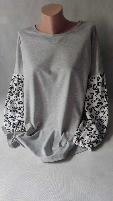 Bluza damska dresowa szara długi rękaw we wzory