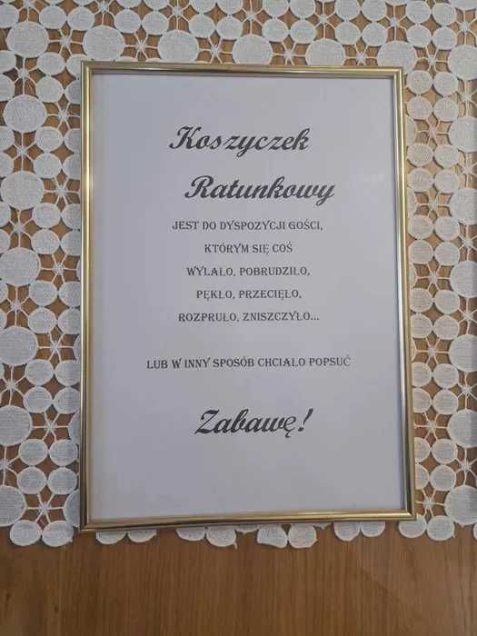 Dwie ramki złote A4 koszyczek ratunkowy na wesele + koszyk gratis