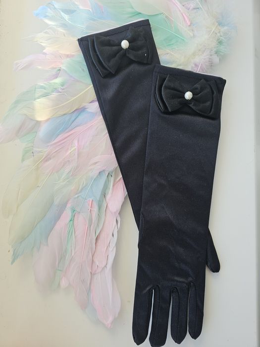 Дитячі білі чорні довгі вечірні рукавички театральні святкові до сукні