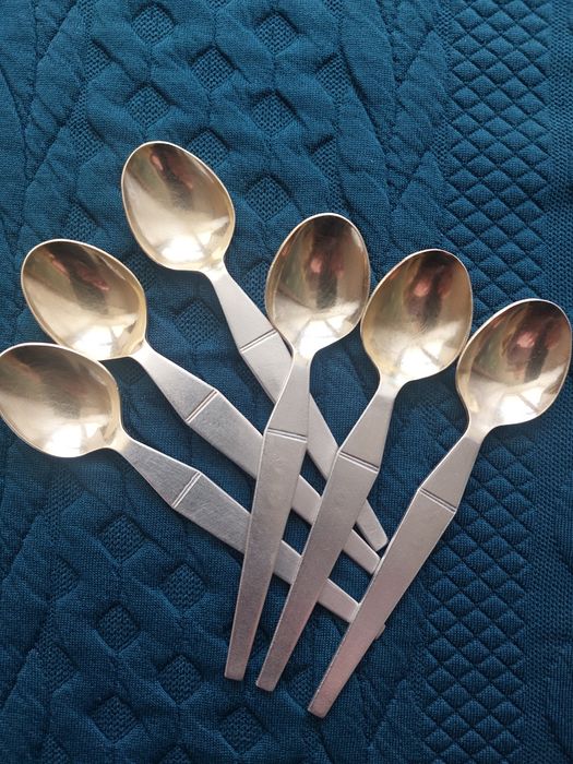 Кофейные ложки Серебро 875 , позолота, 82 гр.