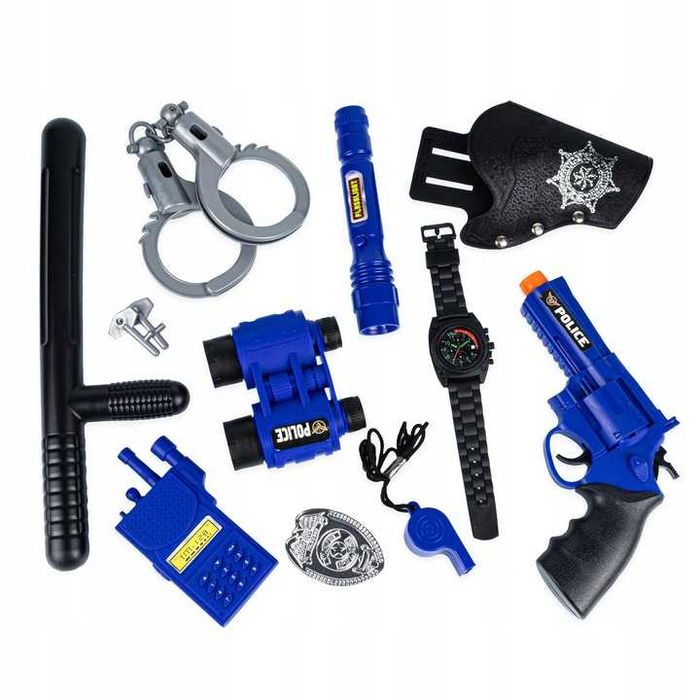 Zestaw dla małego policjanta strój 9 el kostium kajdanki + pistolet