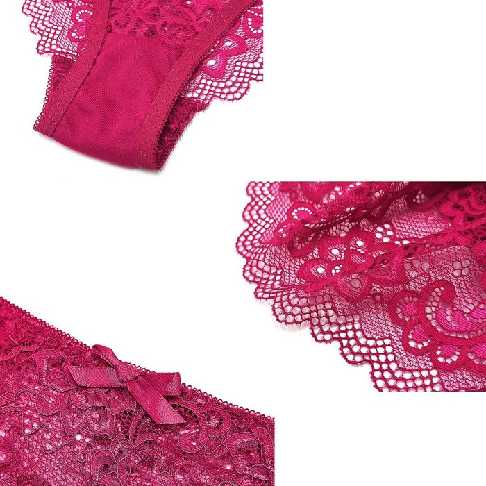 Komplet bielizny koronkowej - push-up, figi - różowy XXL 40C