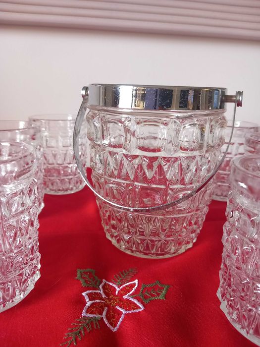 Copos de whisky + balde para o gelo antigos