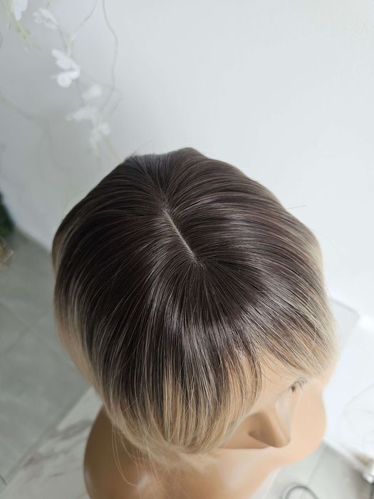 Peruka Eli blond bob z odrostem i grzywką  naturalna gęstość  SH-181