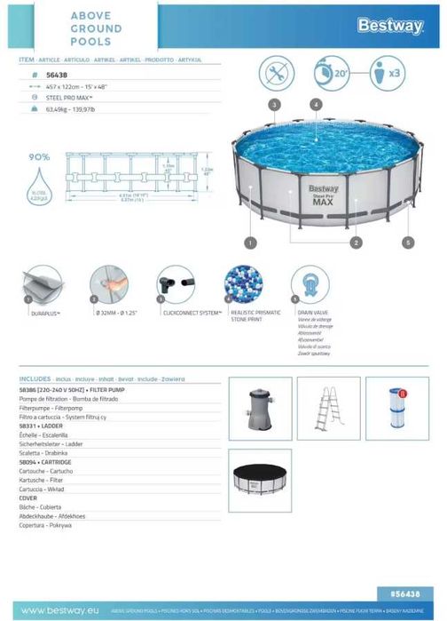 Piscina desmontável Bestway Steel Pro Max 4,57x1,22m c/ bomba, filtro, escada e cobertura