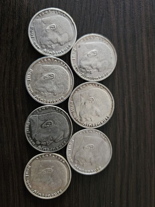 5 marek 1939r Hindenburg mennica ABDEFGJ.