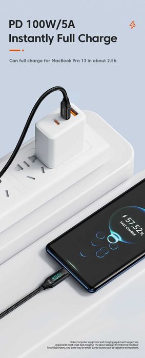 Кабель Toocki Type-C-С PD 100W 5A 2м з дисплеєм iPhone 15/16/ Android