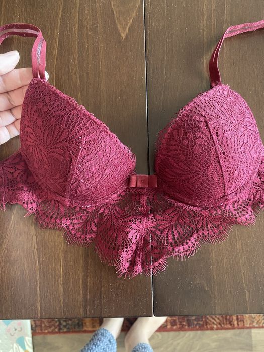 Biustonosz damski Etam bordowy różowy S XS 75A 70A seksowny koronka