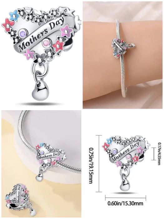 Charms "dzień mamy" serce/kwiaty