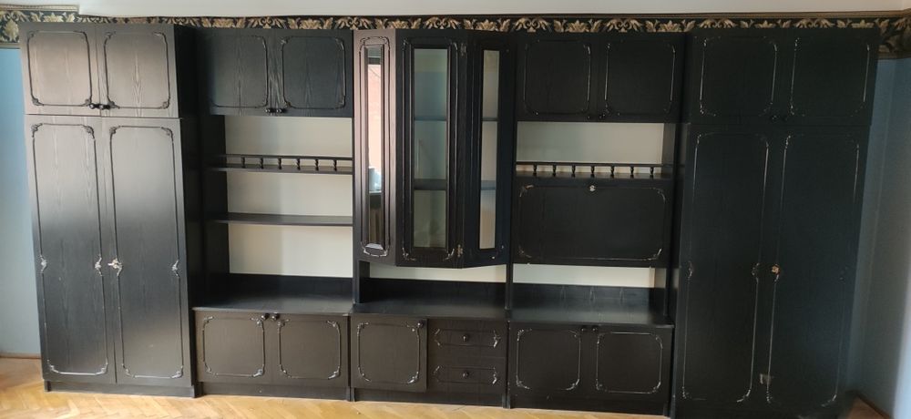 Meble meblościanka czarna kompletna ładny stan długość 445cm wys 210cm