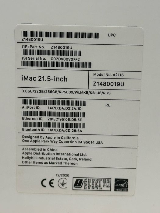 Apple iMac Retina 4K, 21.5-inch 3GHz 6-Core i5/RAM32/SSD256 [A2116]