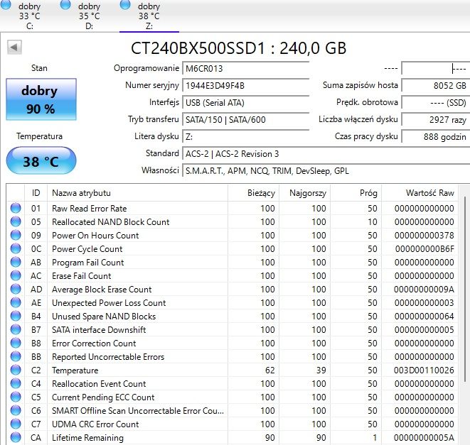 Dysk 240gb SSD crucial
